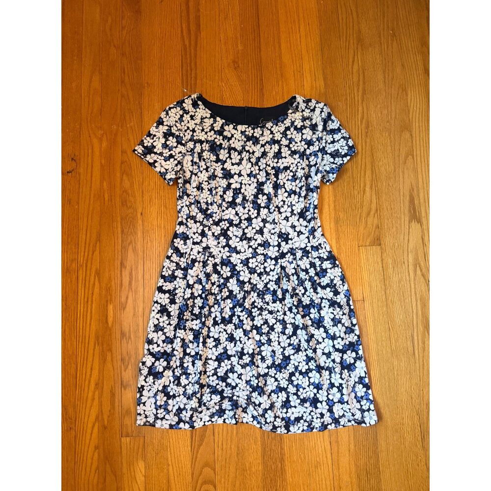 Connected Apparel 10P Navy Blue Floral Fit & Flare Petite Dress